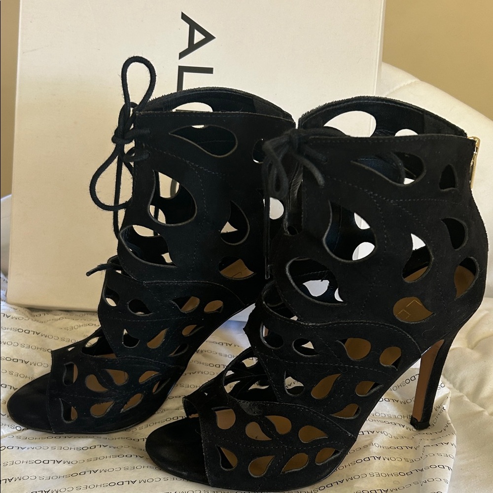 Aldo Black Lace-Up Cutout Heels